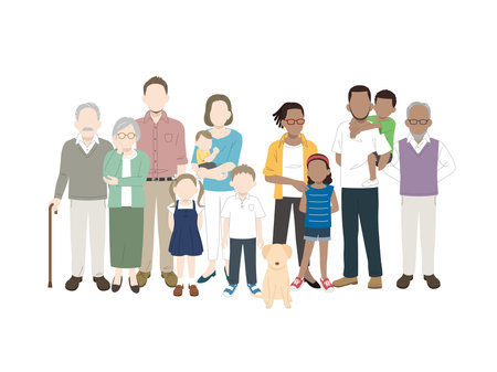 Clip art of White and black families.のイラスト素材
