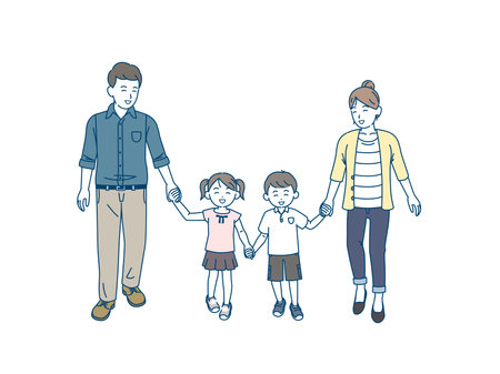 Clip art of Family walking hand in hand.のイラスト素材