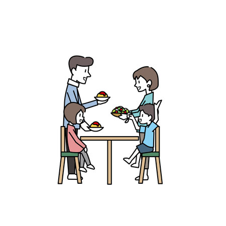 Clip art of Family eating a meal.のイラスト素材