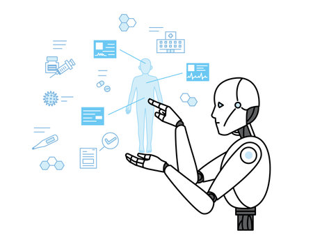 Clip art of Medical AI managed by robots.のイラスト素材