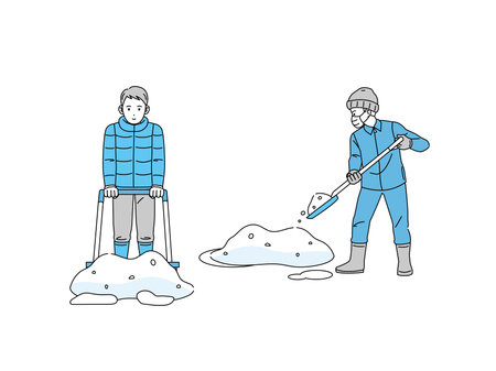 Clip art of Men shoveling snow.のイラスト素材