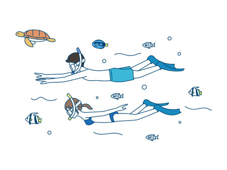Clip art of Couple enjoying snorkeling.のイラスト素材