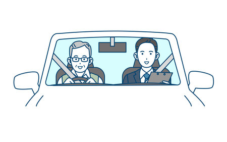 Clip art of Elderly man receiving driving lessons.のイラスト素材
