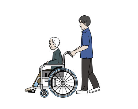 Clip art of Caregiver pushing wheelchair.のイラスト素材