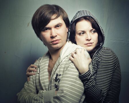 Young teenagers embracingの写真素材