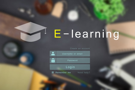 E - learning concept, online education login or registration screenの写真素材