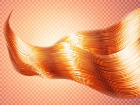 Realistic silky wavy hair of red, ginger, bronze. Curls with effulgence of radiance isolated on a transparent background. 3d illustrationのイラスト素材