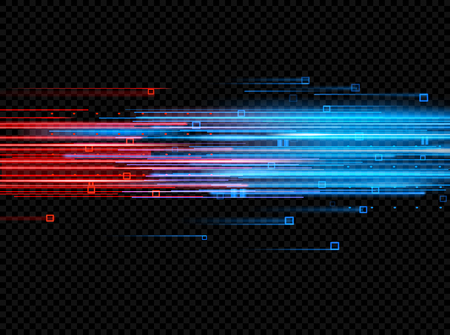 Illuminated abstract digital neon lines of glowing particles. Laser light effect. Futuristic vector illustration of particles. Technological concept of information movement or data flow. Abstractのイラスト素材