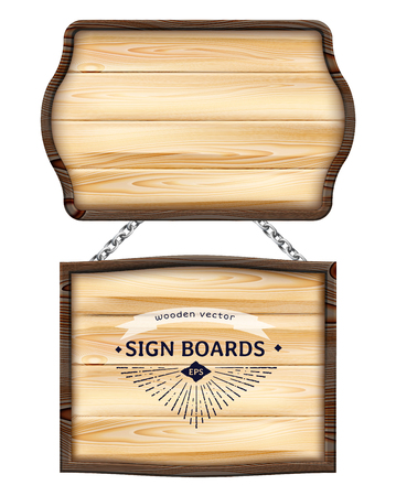 Realistic wooden signboards or wood plank with dark frame.のイラスト素材
