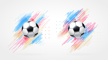Football cup 2018, soccer championship illustration set. Dynamic colorful lines isolated on white background. Realistic 3d ball. Element for design cards, invitations, flyers, brochures.のイラスト素材