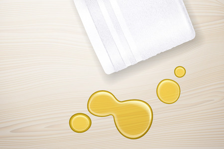 Rolled towel and oil splash. Fabric and spilled liquid for skincare. Resort and massage, aromatherapy. Spa salon and shower, hygiene and bathroom, pool and bath, hotel and pool themeのイラスト素材