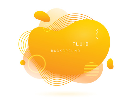 Yellow liquid blob with lines and circle. Abstract fluid spot. Gradient aqua blotch for modern card design. Colored linesのイラスト素材