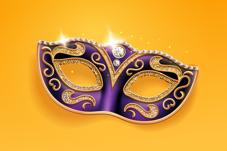 Shining diamonds on carnival mask. Colombina face cover for masquerade or costume party. Man and woman ball masque for theater, mardi gras festival or brazil parade. Fashion and holiday themeのイラスト素材