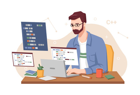 Vector of Male personage concentrated at - ID:163303513 - Royalty Free ...