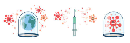 virus vaccination helps world to get rid of quarantine and take control over  germ.のイラスト素材