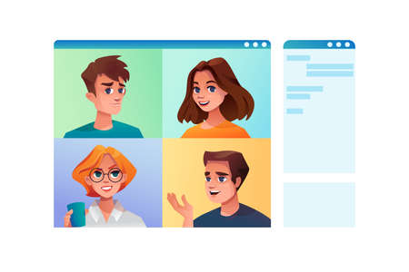 Online video conference in computer, people chat