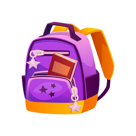 School satchel for girl, feminine design of satchel with open pocket and stars accessories. Rucksack...
