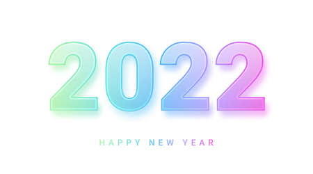 Happy New year transparent gradient glass numbers with shadow isolated on white. Vector illustration greeting invitation card design element. Vector 2022 Christmas holiday celebration poster bannerのイラスト素材