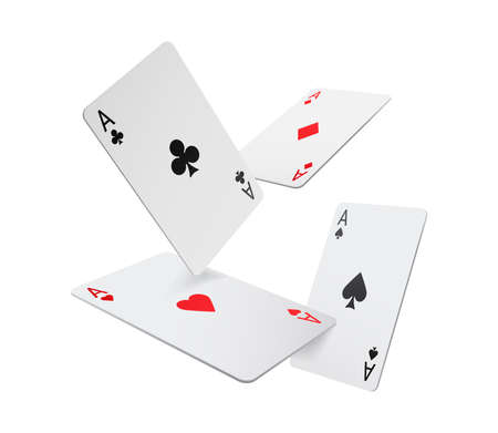 Flying aces playing cards isolated four poker game objects, realistic 3D gambling games symbols set....
