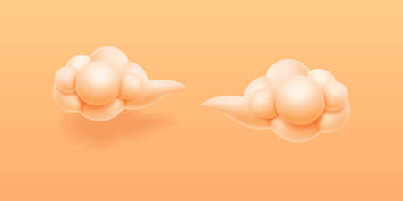 CNY fluffy clouds blew by wind gusts, isolated set of simple paper cutouts in Chinese traditional art style. 3D effect of natural elements and weather. Card decor. Vector in flat illustrationのイラスト素材