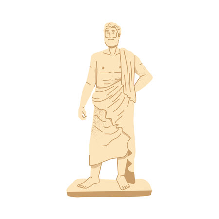 Statue of antique thinker or ruler, isolated sculpture of philosopher in toga. Greek or Roman culture and artworks, cultural heritage. Vector in flat styleのイラスト素材