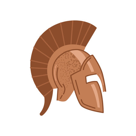 Weapon of ancient warrior or Spartan fighter, isolated helmet of combatant in Roman or Greek times. Antique culture, battles and fights. Vector in flat styleのイラスト素材