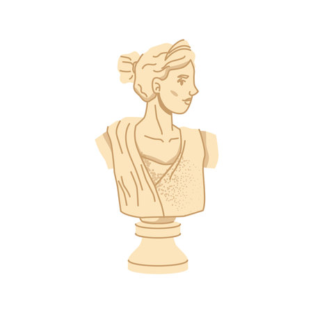 Antique Roman or Greek culture heritage, isolated bust of female character looking aside. Sculpture or statue from stone or marble. Vector in flat styleのイラスト素材