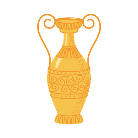 Antique culture heritage, artworks and artifacts. Isolated Greek or Roman amphora with carved elements and handles. Rich vase with ornaments. Vector in flat styleのイラスト素材