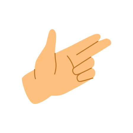 Hand gesture, finger gun. Isolated palm and fingers showing direction. Bang or shooting from imaginary weapon, communication. Flat cartoon, vector in flat styleのイラスト素材