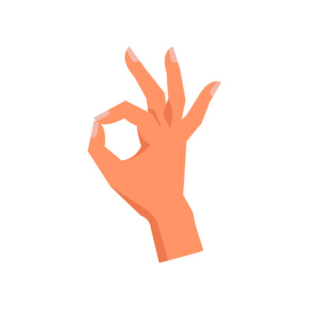 Okay symbol hand gesture, isolated fingers forming circle. Assurance of agreement or consensus. Satisfaction or accordance sign nonverbal communication. Vector in flat styleのイラスト素材