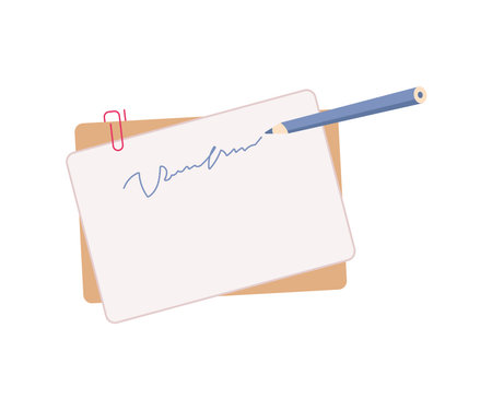 Writing on empty document page, isolated clip of papers for leaving notes. Office supplies and secretary work, put down comment. Vector in flat cartoon styleのイラスト素材