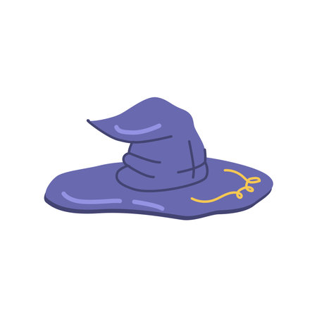 Headwear for the Halloween holiday celebration. Magic hat, witch costume. Witchcraft and sorcery clothes and accessories. Vector in flat cartoon styleのイラスト素材