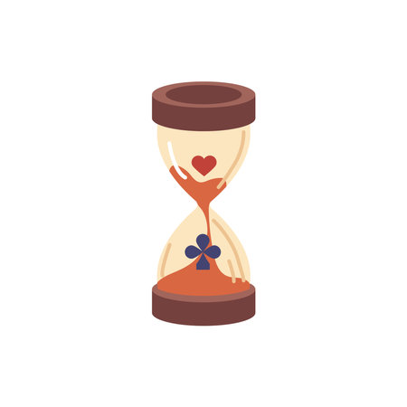 Sand hourglass clock and gaming cards signs. Isolation item for witchcraft and sorcery, magic and wiccan practice. Vector in flat cartoon style illustrationのイラスト素材
