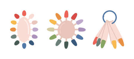 Nail polish palette with possible colors for manicure and pedicure. Beauty salon or center equipments and tools for procedures. Vector in flat cartoon styleのイラスト素材