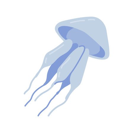 Medusa isolated jellyfish underwater animals and fauna. Saucer shaped body that is transparent. Water dweller with stinging tentacles. Vector in flat cartoon styleのイラスト素材