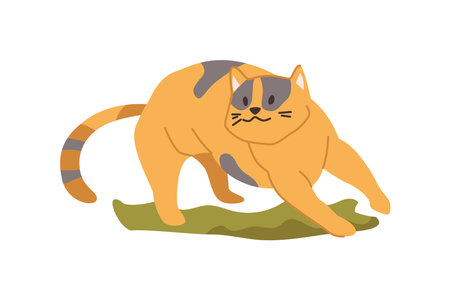 Cat life and routine, isolated kitten running outdoors. Playful feline animal with long tail. Cute kitty leading active rest and leisure. Vector in flat styleのイラスト素材