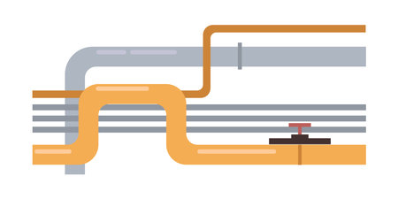 Transporting gas by pipes, isolated valve for control of pressure and flow. Oil production industry or factory business technologies. Vector in flat styleのイラスト素材
