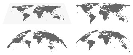 Hemispheres and earth maps, worldwide business or infographics for presentation. Continents in monochrome black and white solution. Vector in flat styleのイラスト素材