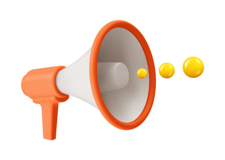 Megaphone announcement and advertisement, isolated icon of horn with presentation or promotion. Ads for shops and stores. 3d style vector illustrationのイラスト素材