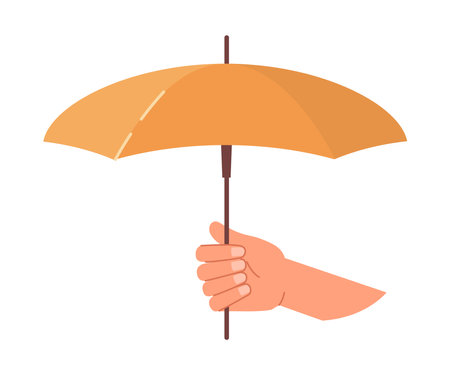 Insurance and safety, protection and guarantee from accidents and incidents. Isolated hand holding umbrella, security and assurance from agent. Vector in flat styleのイラスト素材