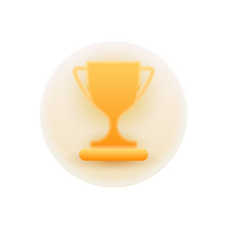 Golden prize or trophy for winner, isolated glassmorphism icon of cup with handles. Sports event or competition award, first place for winner. Vector illustrationのイラスト素材