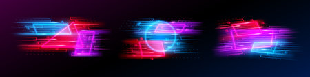 Light motion trails, neon abstract geometry figures in motion, sport moving shapes. High speed motion blurred light effects. Blurred bstract glowing streaks, light futuristic movementのイラスト素材