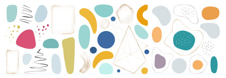 Fluid brushes and stains, blob liquid shapes, smears and geometric line frames with glitter dots....