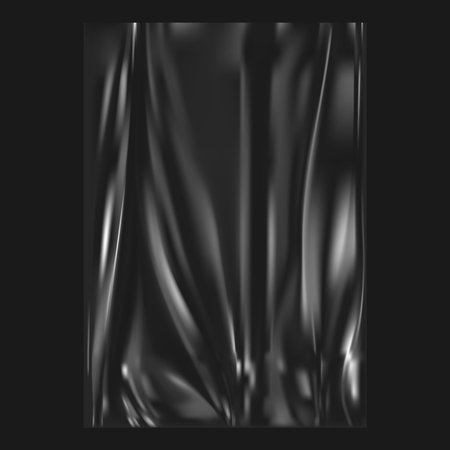 Crumpled and creased plastic texture for poster, banner with copy space. Vector realistic textured background. Transparent black wrapping, wrap surface with polythene. Grunge or retro designのイラスト素材