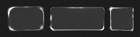 Futuristic hud light frame, isolated set of modern transparent glass borders. Vector banners with copy space for advertisement, announcement or presentation. Technological background, square shapeのイラスト素材