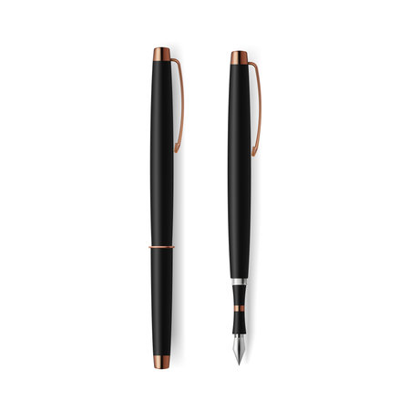 Black pen or markers, branding stationery and corporate identity. Vector ballpoint pencil for drawing or signing documents. Simple tool for writing, business deals. Office or school suppliesのイラスト素材