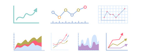 Raising graphs, isolated set of modern charts with data visualization. Vector collected information for business project, analytics and presentation, user interface dashboards for companyのイラスト素材
