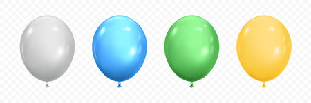 Round helium inflatable balloons for holiday celebration and atmosphere of fun and joy. Vector isolated decoration for birthday, party or special event. Festive elements in realistic cartoon styleのイラスト素材