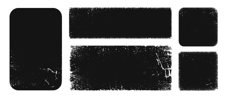 Worn distressed paper frames with copy space. Vector isolated realistic set of black sheets mockups. Grunge grainy and faded corners, record or album cover background, rough grainy effectのイラスト素材