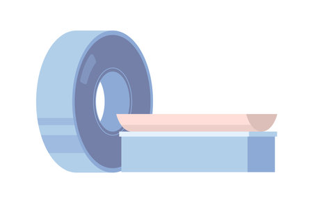 Magnetic resonance imaging technology. Vector tomography and radiology, xray machine for examination for oncological diseases, brain diagnostics. Scan brain or complete body deviceのイラスト素材